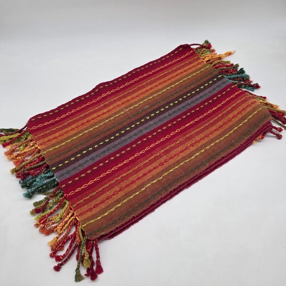 Handwoven Multicolor Striped Tablemats With Tassels Set of 5 Boho Style - Picture 2 of 9